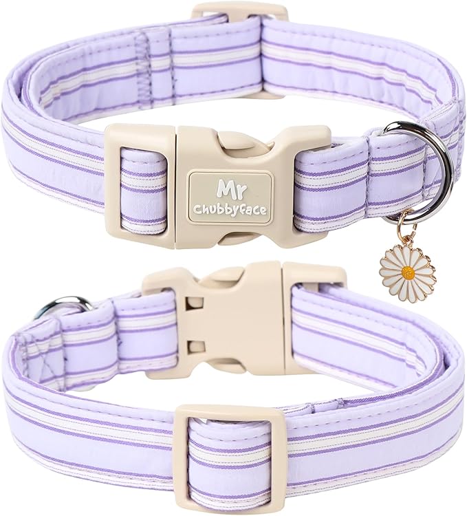 Cotton Dog Collar, Cute Lavender Summer Puppy Collar with Plastic Buckle, Adjustable Soft Natural Fabric Pet Collar for Small Medium Large Dogs