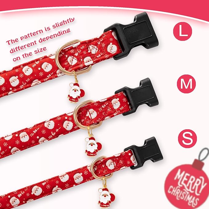 Red Christmas Dog Collar for Small Medium Large Dogs Special Design Cute Red Santa Claus Dog Collar for Girl Boy Dogs Soft Adjustable Santa Claus Puppy Collars for Male Female Dogs S