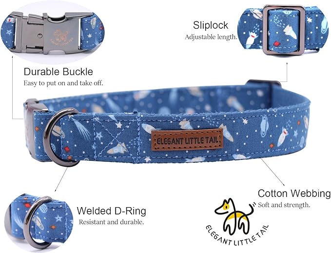 Elegant little tail Dog Collar with Bow, Cotton & Webbing, Bowtie Dog Collar, Adjustable Dog Collars for Small Medium Large Dogs and Cats