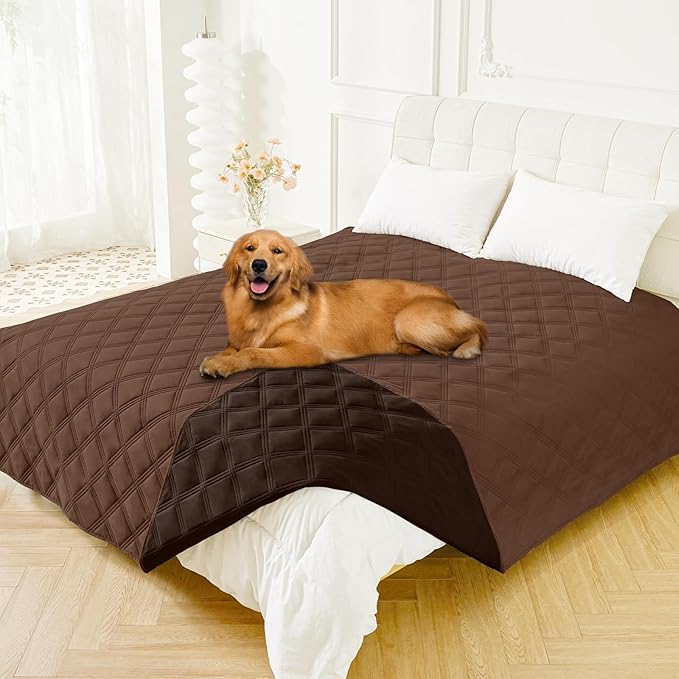 Smiry Waterproof Dog Bed Cover Blanket 82x82, Soft Reversible Pet Blanket, Washable Leakproof Cats Dogs Couch Cover for Sofa, Couch, Furniture, Brown/Chocolate