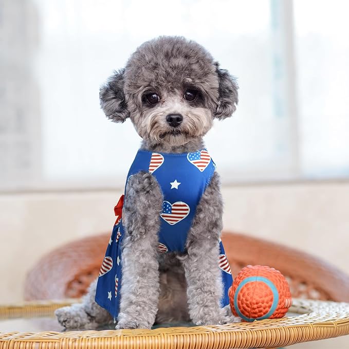 Vehomy 2-Pack 4th of July Dog Dresse American Flag Pattern Puppy Dress with Bow Independence Day Dog Skirt Stars & Stripes Dog Pet Holiday Outfit Apparel Clothes for Small Medium Dogs Cats M