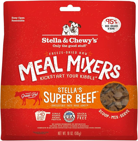 Stella & Chewy's Freeze-Dried Raw Beef Meal Mixers- Dog Food Topper and Mixer - Made with 95% Grass-Fed Beef, Organs & Bone - Perfect for Picky Eaters - Grain-Free - 18 oz