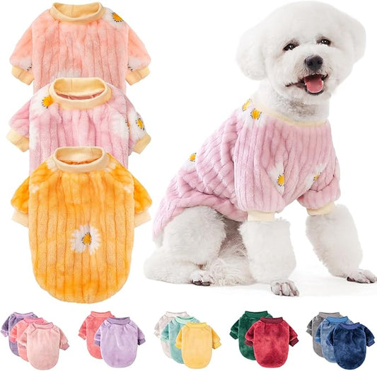 FabriCastle Small Dog Sweaters, 3-Pack Dog Clothes for Small Dogs Girl & Cats, Ultra Soft and Warm Pet Coats, Winter Pet Jacket, Doggy Apparel Costumes, Puppy Outfits (Pink,Violet,Yellow, Large)