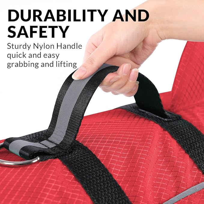 Queenmore Small Dog Life Jacket,Shark Dog Life Vest for Swimming,Puppy Light Life Preserver for Boating Kayaking Canoeing,Pet Reflective Lifesaver with High Buoyancy,Rescue Handle,Leash Hook (Red,XS)