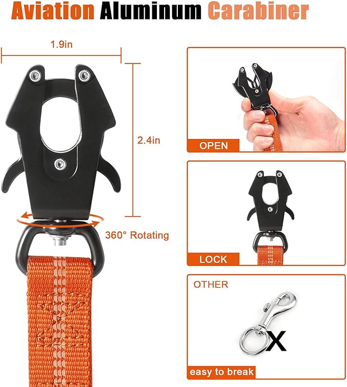 Raipult Heavy Duty Frog Clip Dog Leash, 4-6FT Strong Bungee Training Leash with 2 Handles, Highly Reflective Shock Absorbing Elastic Leashes with Car Seatbelt for Medium Large Dogs,Orange