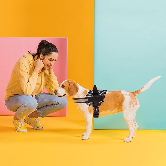 Dogline Dog Harness, Reflective No-Pull Adjustable Vest with Handle for Walking, Training, Breathable, No - Choke Harness for Small, Medium or Large Dogs Room for Patches Zebra Black/White L 27"-34"