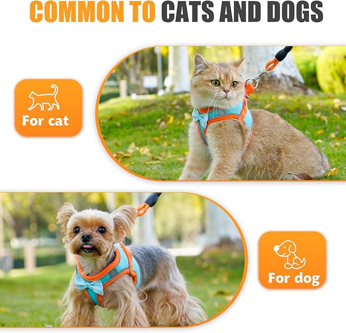 Dog Harness with Leash Set, Step-in Breathable Puppy Cat Dog Vest Harnesses, No Pull Adjustable Reflective Puppy Harness with Soft Padded Vest for Extra-Small/Small Medium Large Dogs and Cats