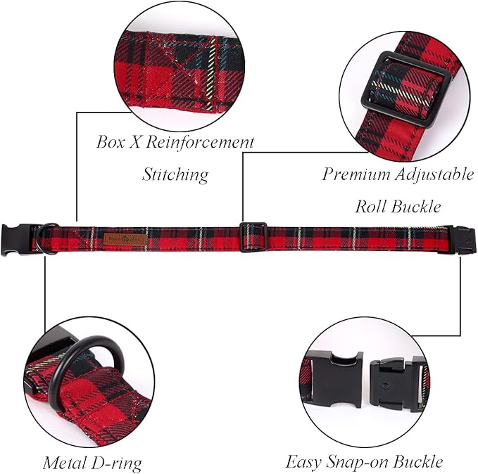 Lionet Paws Christmas Dog Collar with Flower, Dog Flower Collar with Metal Buckle for Dogs, Adjustable Comfortable Dog Collar Girl Gift, S, Neck 10-16 in
