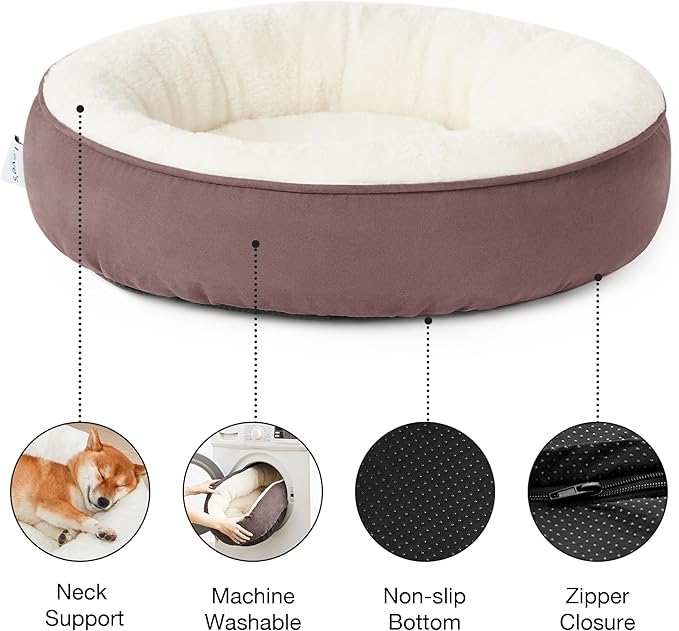 Love's cabin Round Donut Cat and Dog Cushion Bed, 30in Pet Bed for Medium or Large Dogs, Anti-Slip & Water-Resistant Bottom, Soft Durable Fabric Pet beds, Washable Calming Cat & Dog Bed Burlwood