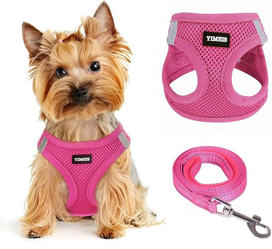 Dog Harness for Small Dogs Harness and Leash Set, Honeycomb Grid, Reflective Lightweight Harness & Anti-Twist Pet Lead (Multi Color, Size: XS-S-M) (XS, Rose red)