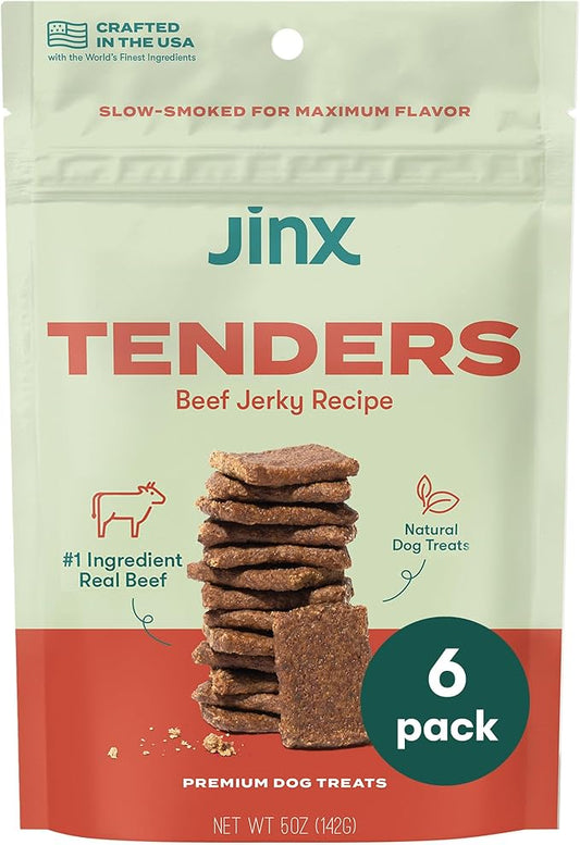 Jinx Tenders Beef Jerky Dog Treats, All Natural Ingredients, Soft and Chewy, Low-Calorie, Slow-Smoked Beef & Liver, No Fillers, 5oz, 6 Pack