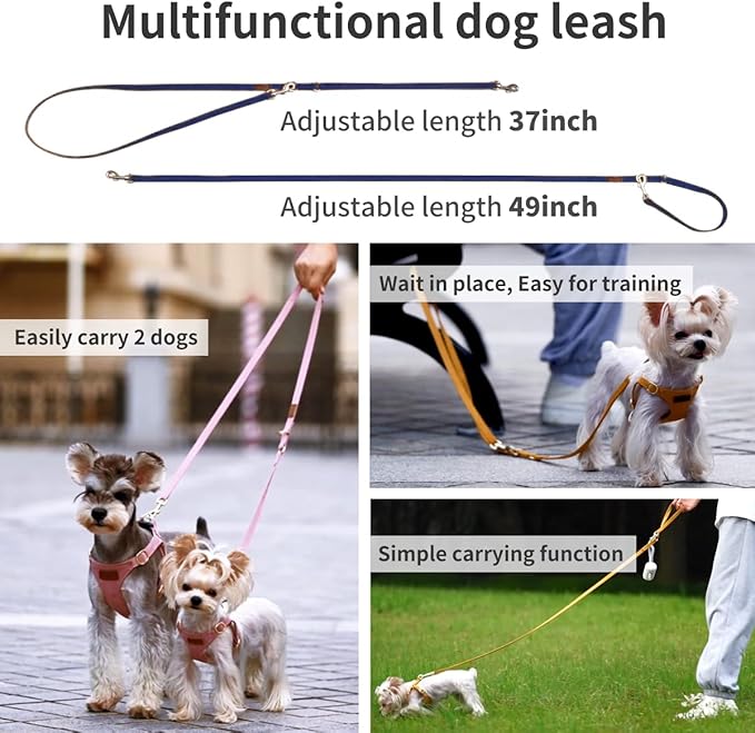 Puppytie No Pull Small Dog Harness with Multifunction Dog Leash,Lightweight Soft Adjustable No Choke Escape Proof Pet Harness Vest Pet Harness Vest,Navy,S