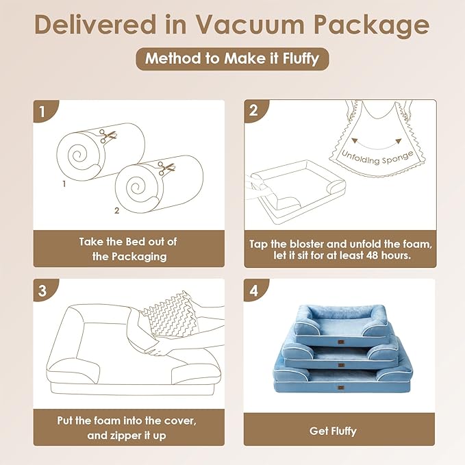 EHEYCIGA Orthopedic Dog Bed for Medium Dogs, Waterproof Memory Foam Medium Dog Beds with Sides, Non-Slip Bottom and Egg-Crate Foam Pet Couch Bed with Washable Removable Cover, Washed Blue