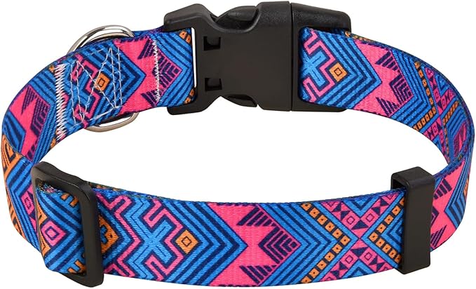 Dog Collar with Bohemia Floral Tribal Geometric Patterns - Soft Ethnic Style Collar Adjustable for Small Medium Large Dogs(Orange Ethnic Style,S)