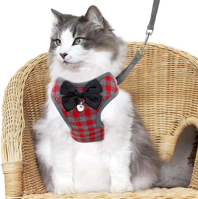 Rypet Small Dog Harness and Leash Set - No Pull Pet Harness with Soft Mesh Nylon Vest for Small Dogs and Cats Red S