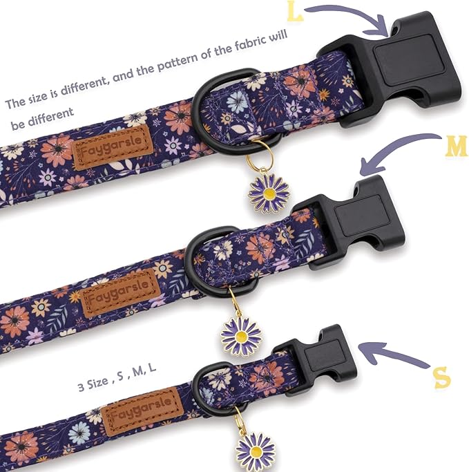 Faygarsle Floral Dog Collar for Girls and Female Dogs Soft and Fancy Pet Collar with Flower Design Ideal Purple Dog Collar for Small Medium Large Dogs L