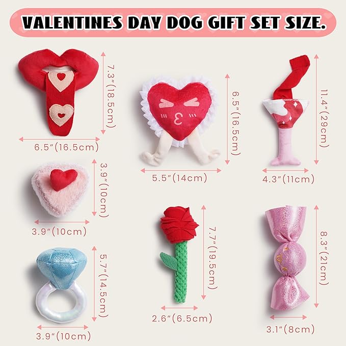 Nocciola Squeaky Dog Toys for Girls, Adorable Plush Ruffled Rose Heart Puppy Toy to Keep Them Busy, for Small, Medium and Large Breeds, 7 Pack