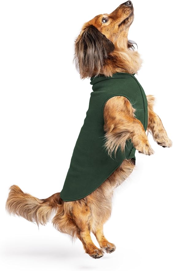 Stretch Fleece Dog Coat, Stretchy Pet Sweater, Machine Washable Pullover for Winter and Fall, Hunter Green, 12