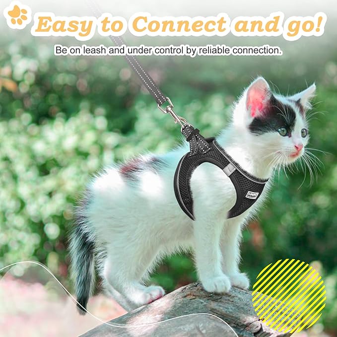 Cat Harness and Leash Escape Proof,Adjustable Soft Mesh Kitten Vest Harness for Walking Reflective Pet Harness for Cat Small Dogs Puppy
