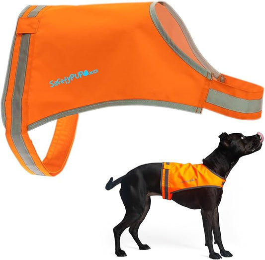 Lite Dog Vest. Coverage to Mid Back. Reflective Hi Visibility Blaze Orange Fluorescent Fabric Helps to Keep Them in Sight and Safe On and Off Leash.