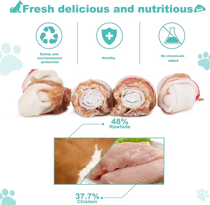 Dog Treats Chicken Wrapped Rawhide Bones for Small Dog Treats Puppy Chews Snacks Promotes Healthy Chewing Chicken Wrapped Knot 2.5" 1lb