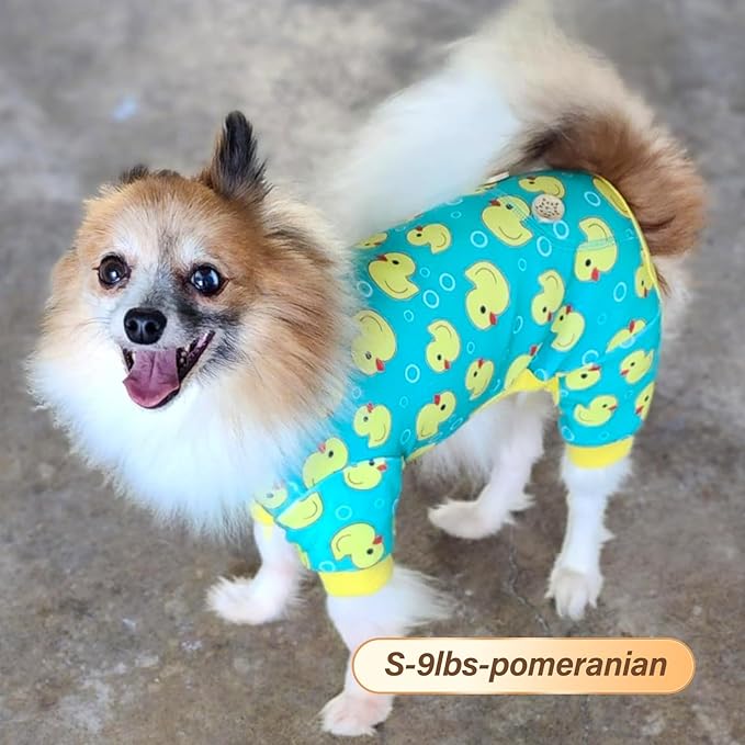 KYEESE Dog Pajamas Soft Dogs Clothes Pet Coat Velvet Dog Pajamas Small Sized Dogs Comfy Doggie Jammies Onesie Stretchy Doggie Pjs Pet Costume with Yellow Ducks Pattern, Small