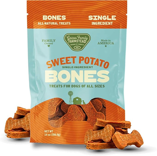 Gaines Family Farmstead Sweet Potato Dog Bones – 14 oz, All-Natural, Single Ingredient, Grain-Free Dog Treats for Digestive Health, Training & Rewards – High-Fiber, Made in USA