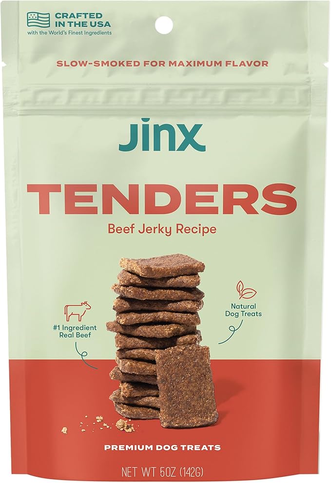 Jinx Tenders Beef Jerky Dog Treats, All Natural Ingredients, Soft and Chewy, Low-Calorie, Slow-Smoked Beef & Liver, No Fillers, 5oz