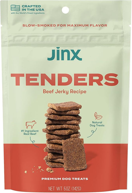 Jinx Tenders Beef Jerky Dog Treats, All Natural Ingredients, Soft and Chewy, Low-Calorie, Slow-Smoked Beef & Liver, No Fillers, 5oz