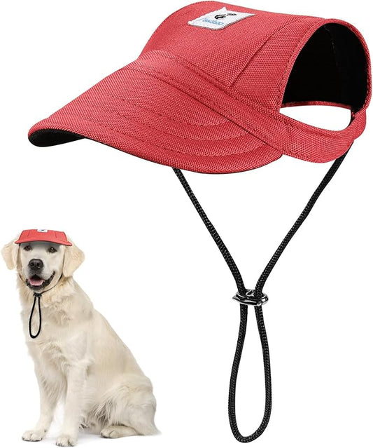 Pawaboo Dog Baseball Cap, Outdoor Pet Sport Sun Protection Baseball Cap Hat, Adjustable Travel Sport Hat Visor Sunbonnet Outfit with Ear Holes for Small Dogs Puppy, XL, Red