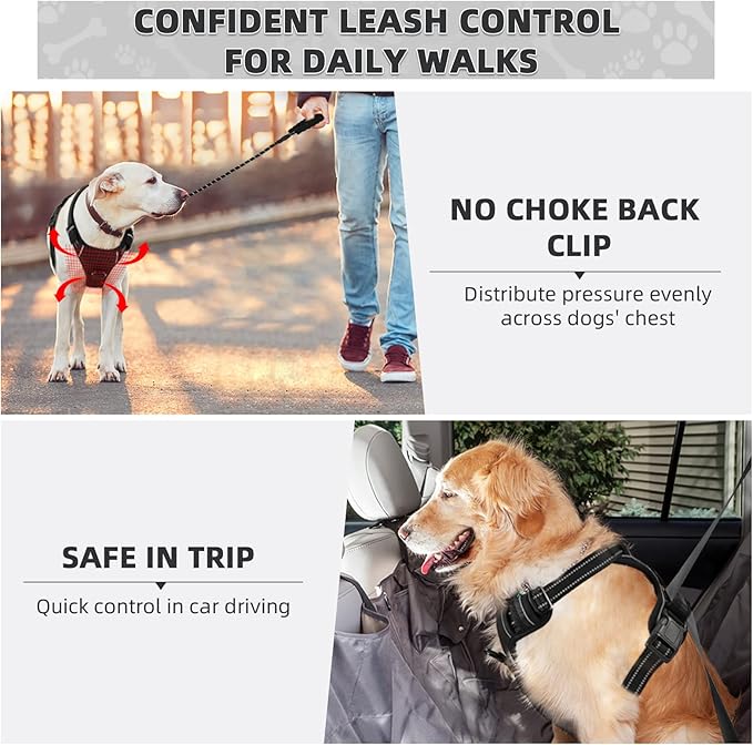 No Pull Dog Harness with Free Heavy Duty 5ft Leash, Adjustable Soft Padded Dog Vest, Reflective No-Choke Oxford Vest with Easy Control Handle (Black, X-Large)