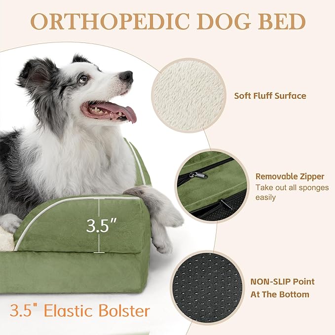 Comfort Expression Small Dog Beds Waterproof Orthopedic Foam Sofa Beds for Small Dogs Comfy Pet Bed with Washable Removable Cover & Non-Slip Bottom(XX-Small,Light Green)