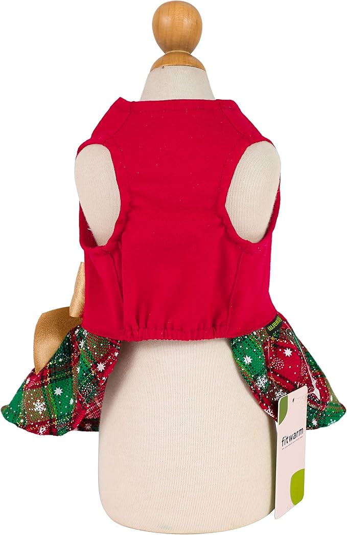 Fitwarm Merry Woofmas 100% Cotton Dog Christmas Outfits Girl Dog Holiday Dress Lightweight Doggie Costume Puppy Clothes Pet Apparel with Bowknot Cat Clothing Red Large