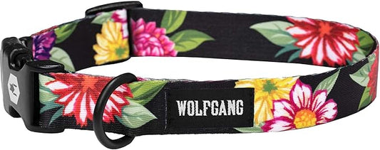 Wolfgang Heavy Duty, Adjustable Dog Collar with Quick Release Nylon Buckle for Walking & Training, DarkFloral Print, Large