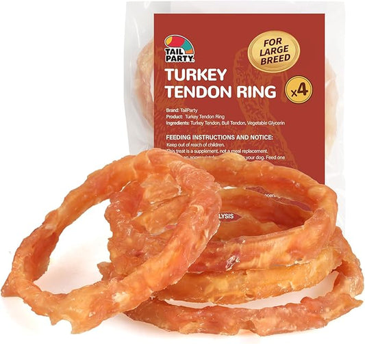 Turkey Tendons for Dogs, Large Dogs Training Treats, Natural Long-Lasting Chews Sticks, High-Protein Beef Tendons, Healthy Hypoallergenic Beggin Ring【L】(4 Units/Pack, 5.08 oz)