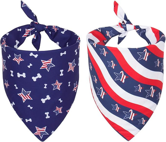PTDECOR American US Flag Dog Bandana 4th of July Dog Bandanas Reversible Triangle Bibs Scarf for Large and Extra Large Dogs (Style 2, X-Large)