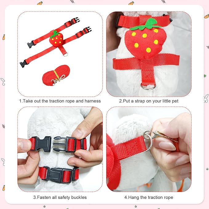 Bunny Harness and Leash for Rabbits,2 Pack Adjustable Bunny Harness,Cute Vest Harness and Leash Set, for Rabbit,Kitten, Puppy, Pig and Small Pet Animals