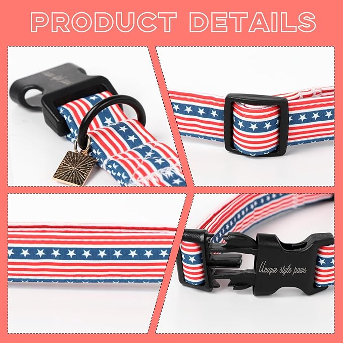 Unique style paws Dog Collar Plastic Buckle with Pendant Red Striped Star Puppy Collars for Small Medium Large Boys Girls Dogs