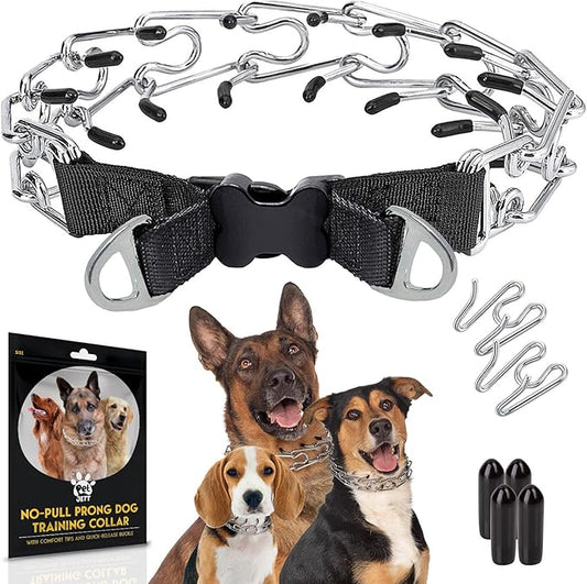PetJett Prong Collar for Dogs Training Collar Adjustable Choke Collar Quick Release Pinch Collar for Small Medium Large Dogs No Pull Dog Collars Walking Tool - Stainless Steel Metal Choker Chain