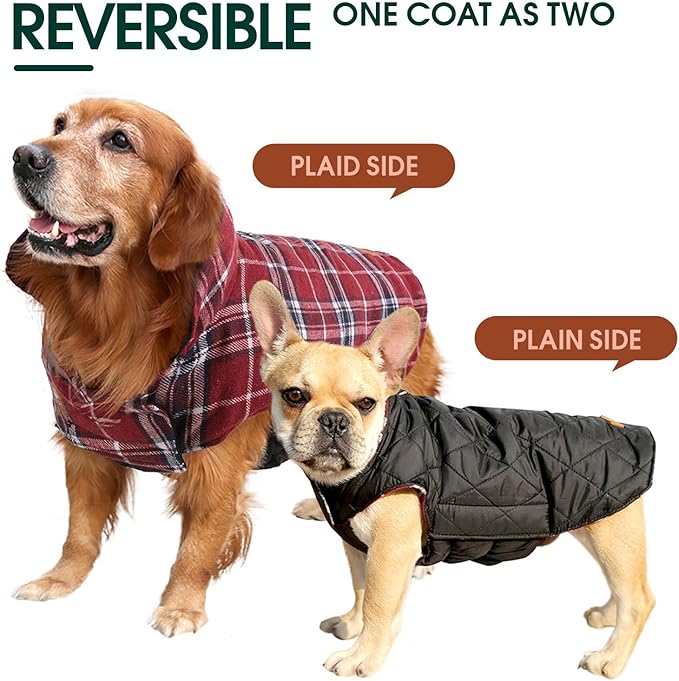 Kuoser Warm Dog Coat, Waterproof Dog Jacket for Extra Large Dogs, Adjustable Durable XXXL Doggie Winter Coat Reversible Puppy Cold Weather Apparel for Large Breed, Red 3XL