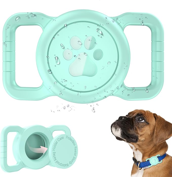 SANKALA Airtag Dog Collar Holder, [1 Pack] Waterproof Dog Airtag Holder, Silicone Full Body Covered Anti-Lost Protective Apple Air Tag Holder for Pet Collar - Fits All Width Collars, Light Green