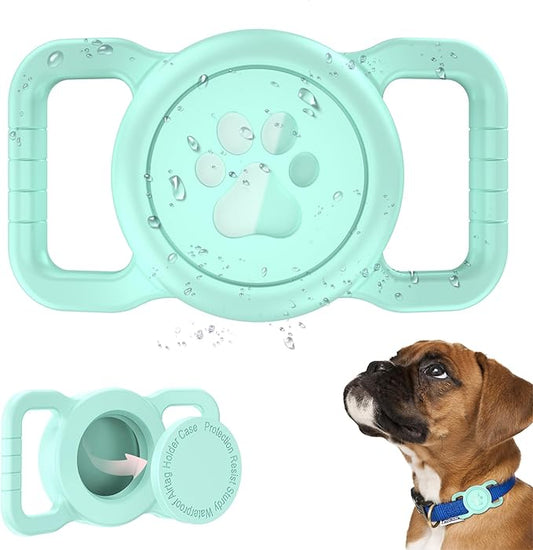 SANKALA Airtag Dog Collar Holder, [1 Pack] Waterproof Dog Airtag Holder, Silicone Full Body Covered Anti-Lost Protective Apple Air Tag Holder for Pet Collar - Fits All Width Collars, Light Green