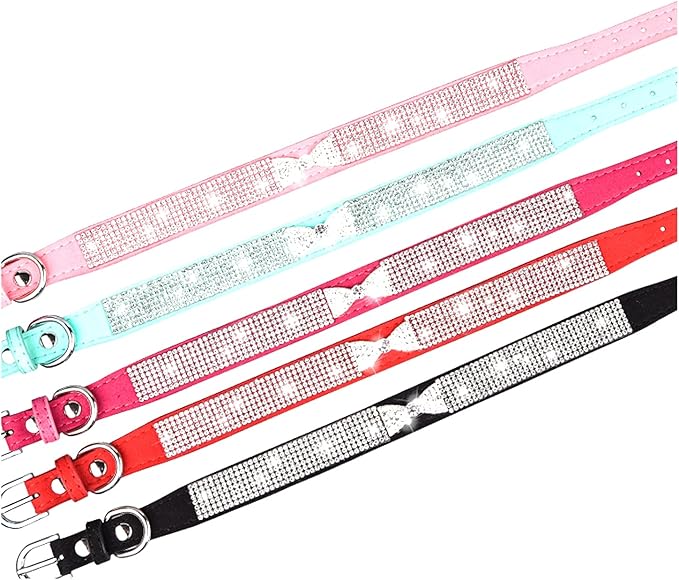 Rhinestone Dog Collar, Cute Dazzling Sparkling Soft Suede Leather Dog Cat Rhinestone Collar Crystal Diamond Pet Dog Puppy Collar (XS, Blue-2)