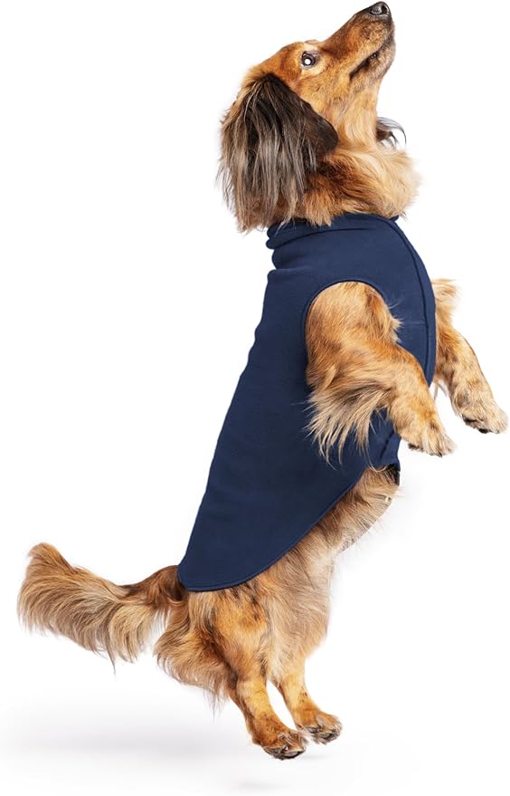 Stretch Fleece Dog Coat, Stretchy Pet Sweater, Machine Washable Pullover for Winter and Fall, Navy, 12