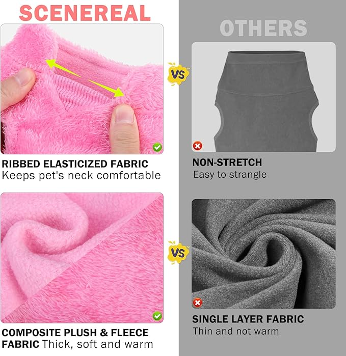 SCENEREAL Fleece Vest Dog Sweater, Dog Jacket with Harness Built in Pocket for Small Medium Dogs, Pet Cold Weather Coat with Soft Lining, Plush Warm Pullover Clothes for Puppy Boys Girls