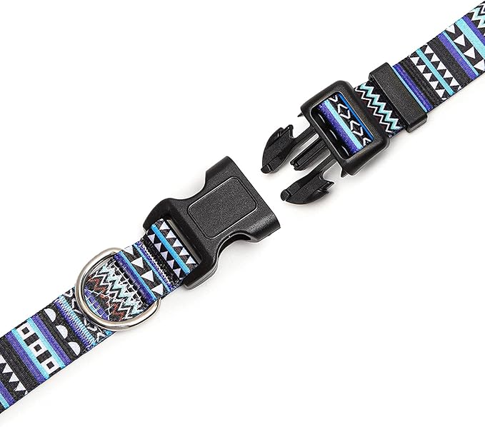 Adjustable Dog Collar with Patterns, Ultra Comfy Soft Nylon Breathable Pet Collar for Small Medium Large Dogs (M, Bohemian Blue)