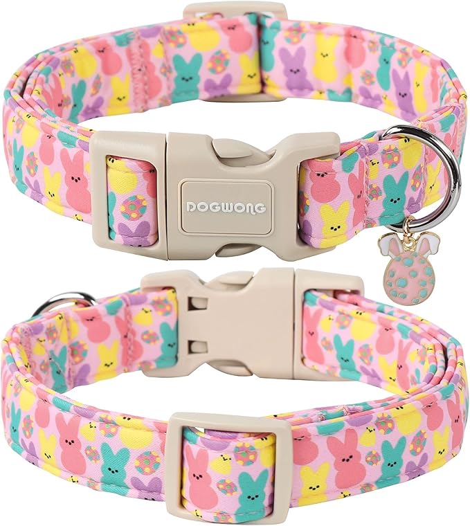 DOGWONG Easter Bunny Eggs Adjustable Soft Dog Collar for Small Dog