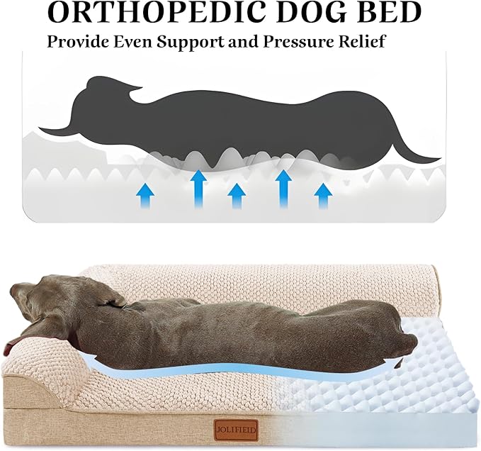 Orthopedic Jacquard XXL Dog Bed for Extra Large Dogs 48''X30'', Waterproof L Shaped Big Dog Sofa Pet Bed with Washable Removable Cover, Non-Slip Soft Comfortable Pet Couch Sleep Mat, Ivory