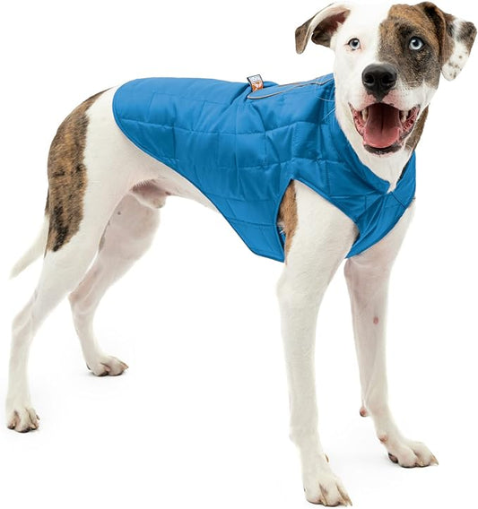 Kurgo Loft Dog Jacket, Reversible Dog Coat, Wear with Harness or Sweater, Water Resistant, Reflective, Winter Coat for Large Dogs (Coastal Blue, L)