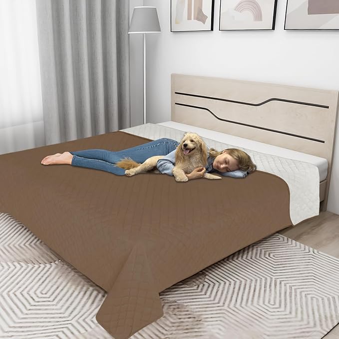 Easy-Going 100% Waterproof Dog Bed Cover Reversible Leak Proof Couch Cover Washable Sofa Cover Furniture Protector Blanket for Pets Kids Children Dog Cat (52x86 Inch, Camel/Ivory)